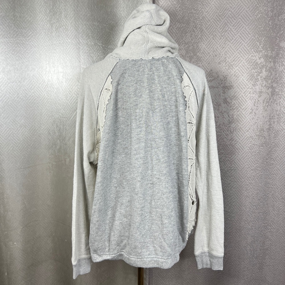 Free People Gray Crochet Lace Panel Hoodie Sweatshirt Boho Oversized Medium - Picture 4 of 9